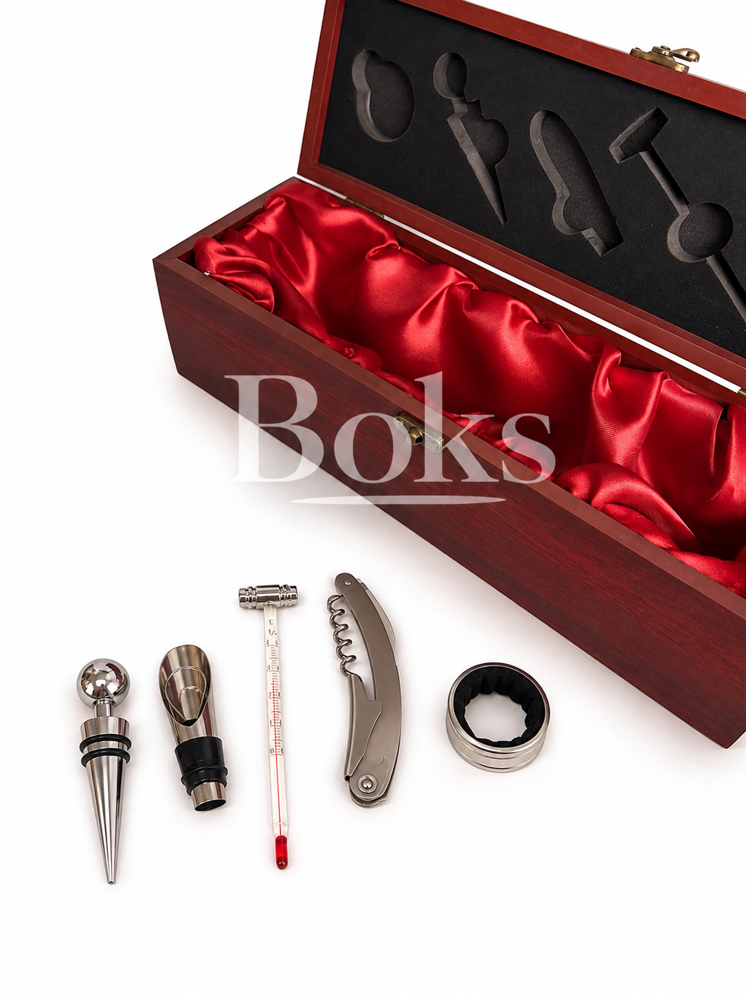 5 Pieces Wine Accessories Set with Wooden Gift Box for Christmas