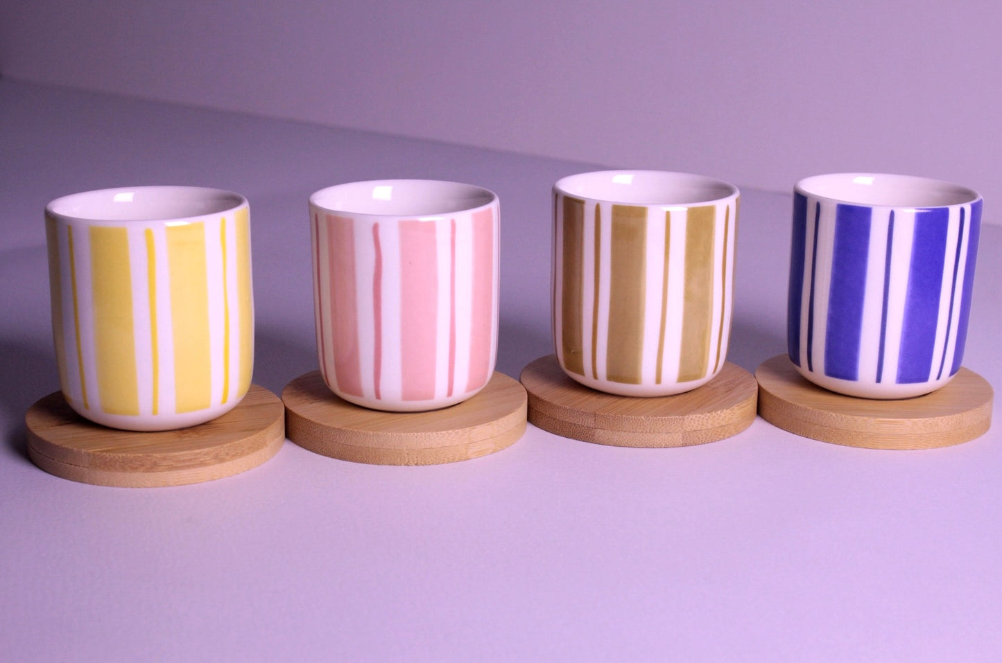 Handleless Coffee Cups with Bamboo Saucer - 100ml (Vertical)