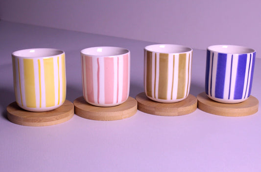 Handleless Coffee Cups with Bamboo Saucer - 100ml (Vertical)