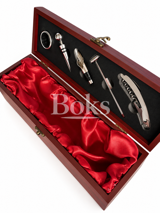 5 Pieces Wine Accessories Set with Wooden Gift Box for Christmas
