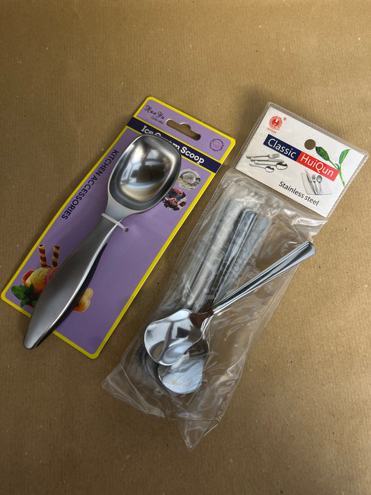Ice Cream Scooper & Set of 6 Ice Cream Spoons
