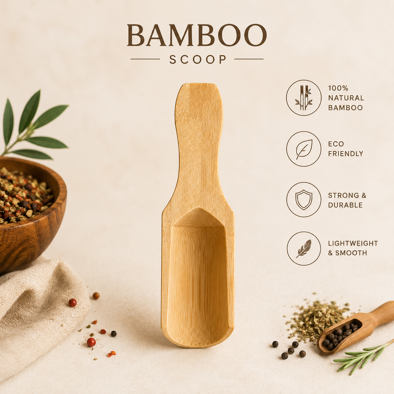 Bamboo Rectangle Spices Spoons  (8cm-4pcs)