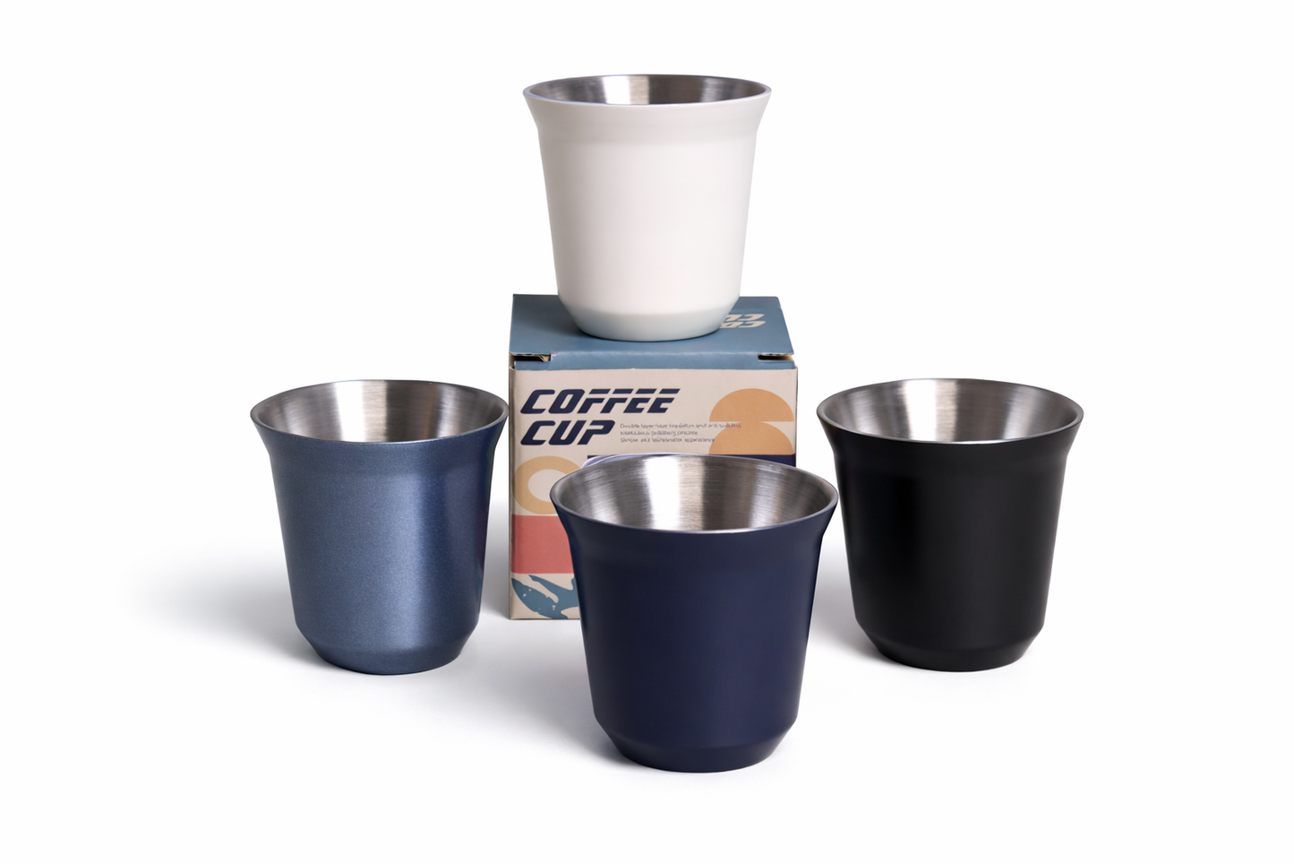 Set of 4 Espresso Stainless Steel Cups 80ml